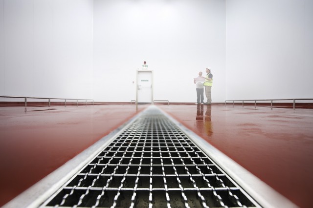 Stainless steel drainage channel with resin floor.